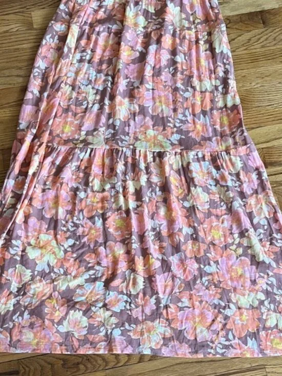 Pink Rose Rust Floral Maxi Skirt with Pink and Cream Blooms - Picture 2 of 6